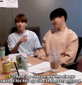 Jungkook Imitating Jimins Habit Ofpushing His Hair Back