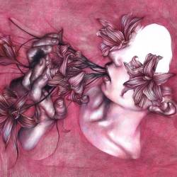 lesstalkmoreillustration:  Artwork by Marco Mazzoni @marcomazzoniart . . . . #coloredpencils #paper #fabercastell #contemporaryart #contemporarydrawing #art #flowers #pink #breath #instaart #artaddict #drawing #drawdrawdraw #marcomazzoni #artistsoninstagr