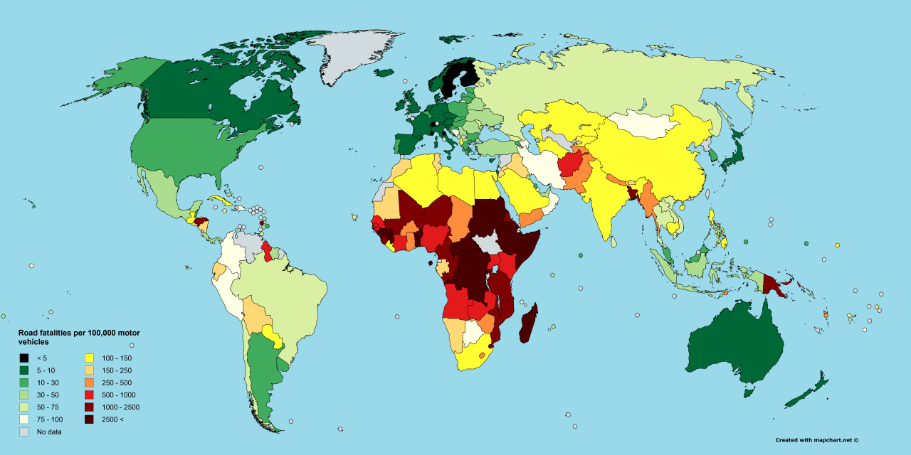 Road fatalities per 100,000 motor vehicles, 2013.