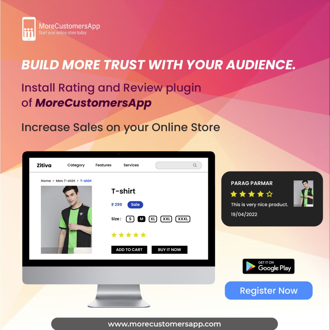 BUILD MORE TRUST WITH YOUR AUDIENCE.
MoreCustomersApp review plugins are really important for your online store.
Increase Sales on your Online Store .Register Now #morecustomersapp#Ecommerce#sell online#online business#online store#Onlineshopping#shopping website#shopping online#online sales