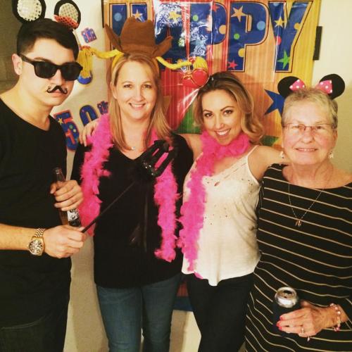 My brother, mom, me and grandma last night at moms 50th and grandmas 70th birthday party! Had a blas