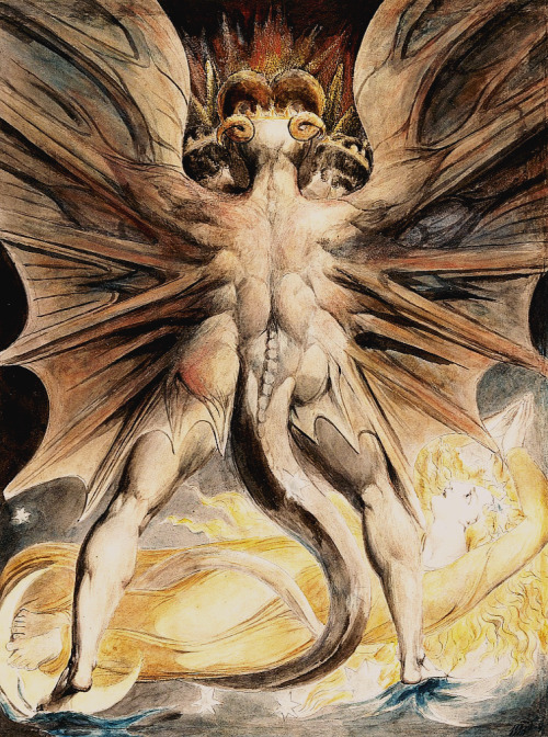 signorformica:  The Great Red Dragon and the Woman Clothed in Sun. William Blake ~ ca.1805 Brooklyn Museum   • via Bibliothèque Infernale on FB   