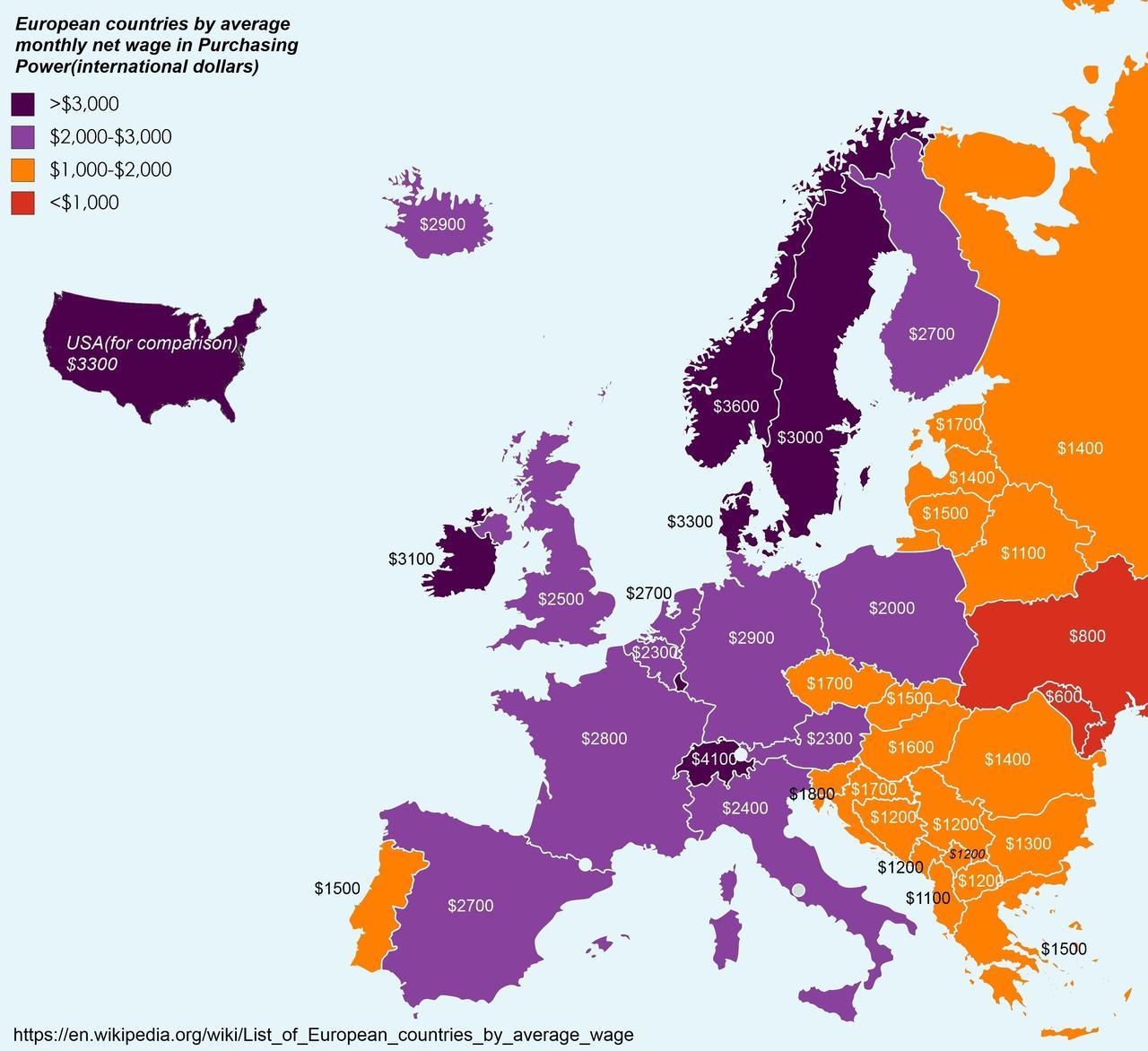 European Countries By Average Monthly Net Wage In Maps On The Web European Countries By Average Monthly Net Wage In Maps On The Web