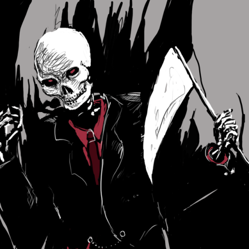 adhdmagnusburnsides:inkentropy:a very spoopy skeleton man[id: digital art of kravitz in his reaper f