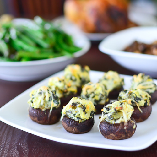 boozybakerr:Spinach and Artichoke Dip Stuffed Mushrooms