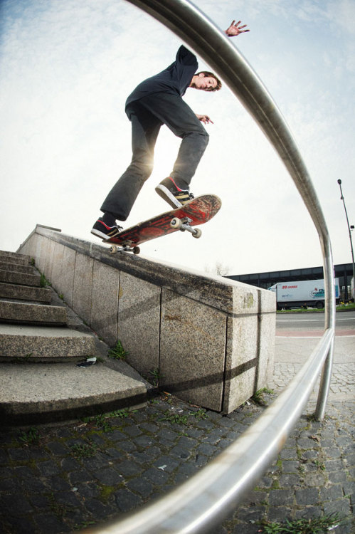 qualityskateboarding:  Mark Suciu, 50-50 ollie over. Photo by Dan Zaslavsky