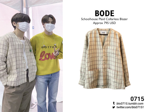 201212 | Taehyung :BODE - Schoolhouse plaid collarless blazer Follow on twitter -&gt; bts07151