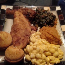 ladyhyp3:  This is why I love cooking with my mama… Ummhhmm! #gucci #friedchicken #yams #collardgreens #cornbread #macandcheese  #southerncooking