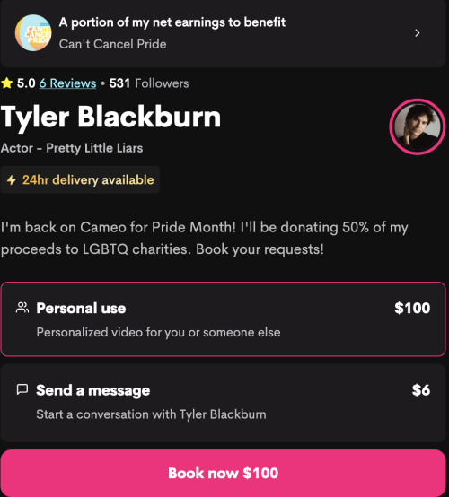 For Pride Month, Tyler’s back on Cameo! ➡️cameo.com/tylerjblackburn