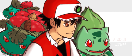 juneedes: 1, 2, 3! Start~~ Bulbasaur, Ivysaur, Venusaur, Red 