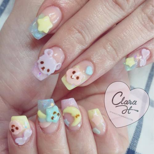 Not Kiki and lala but their friends! （＾ω＾） かわいい~~~Pastel ombre base is acrylic and nail art is 3D sc