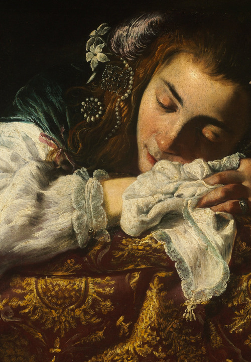 wonderwarhol:Detail of Sleeping Girl, 1620, by Domenico Fetti (1589-1623)