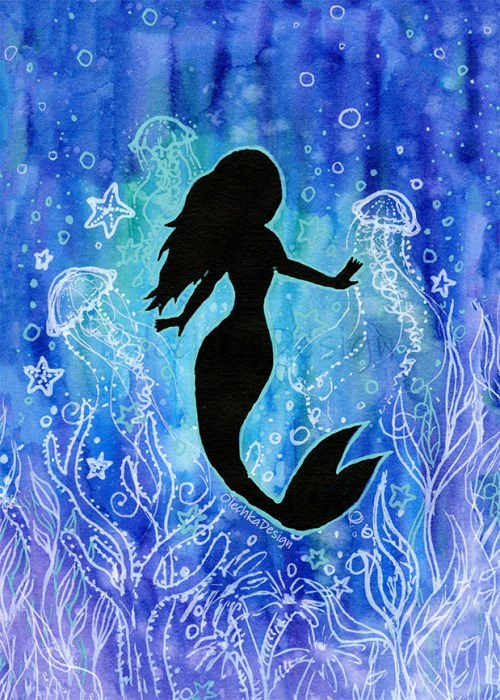 Mermaid under water, mixed media painting.