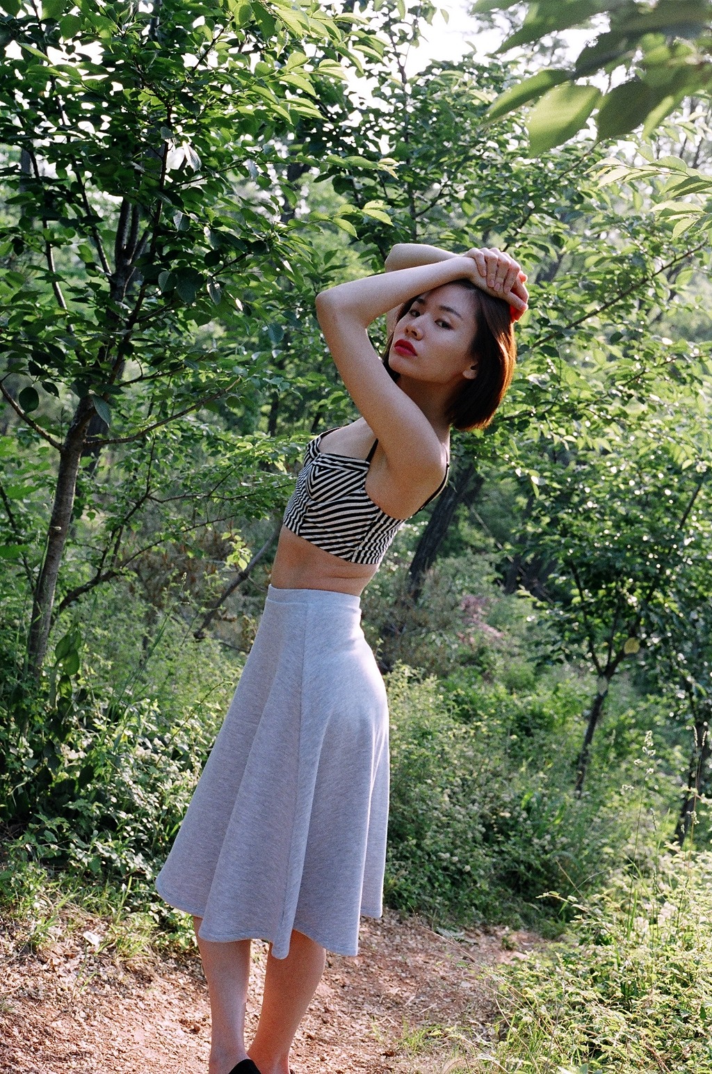 americanapparel:  Sara wears the Striped Cotton Spandex Underwire Bustier in Seoul,