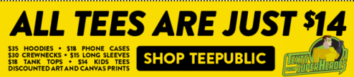 textsfromsuperheroes:Everything in our e-store is ON SALE! All tees are just $14 until Friday! (Febr