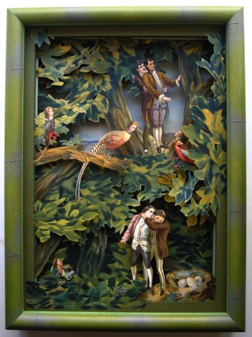 The Fateful Eggs 2013 Collage Diorama made up of five layers over background using original antique 