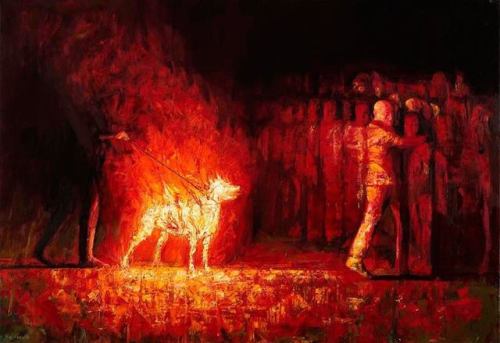 spyrosverykios:Spyros Verykios, “Burning dog 2”, 2017, Oil on canvas, 80 cm X 116 cm https://www.spy