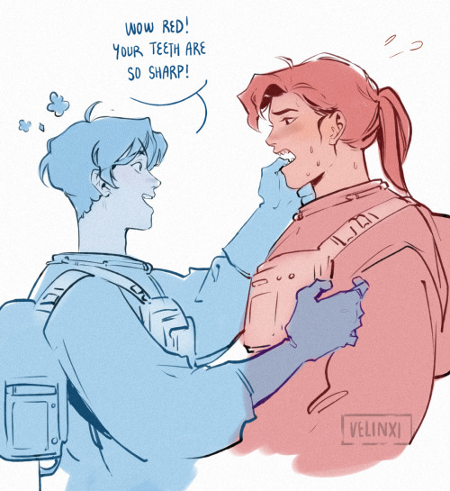 velinxi:[among us] blue crewmate and his red imposter friend that stalks him to protect him from oth