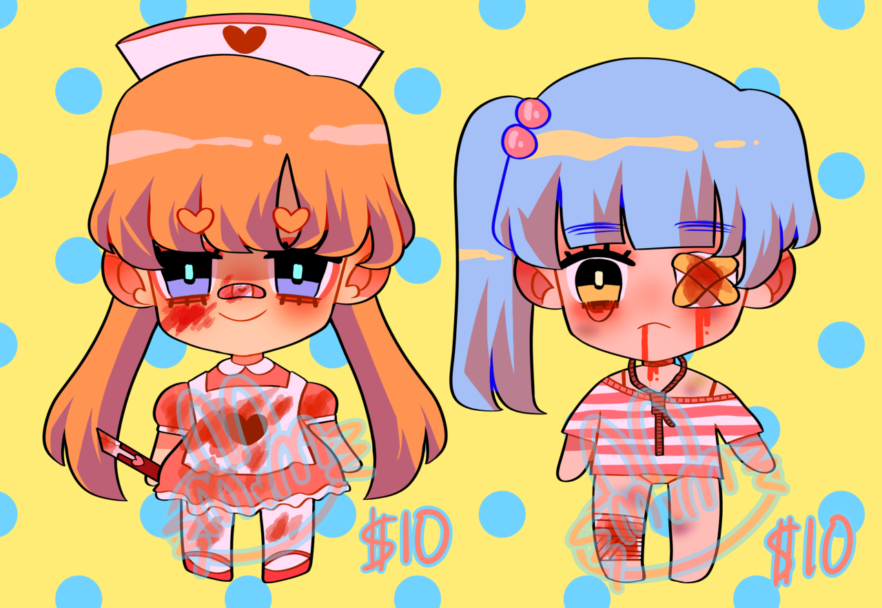mekimeiki:
“HEY!!! i made sweet guro nurse and patient adopts!!! both $10 first come first serve!!