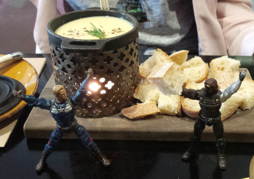 tinybuckylife:Tiny Bucky and Steeb visit a Fromagerie to have some cheese fondue!And baked brie.And 