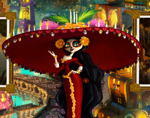 sunshinederp:  tifablog:  sunshinederp:  ref grabs. I guess her sugar coating is her “skin,” she has a nose and everything just painted over unlike the actual skeleton characters.  La Muerte from The Book Of Life  La Muerte (the character) is based