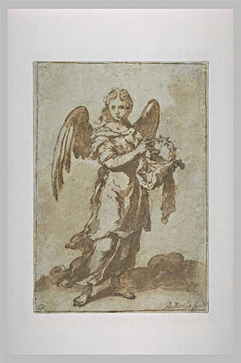 bartolome-esteban-murillo: Angel Holding the Crown of Thorns, 1660, Bartolome Esteban Murillohttps:/