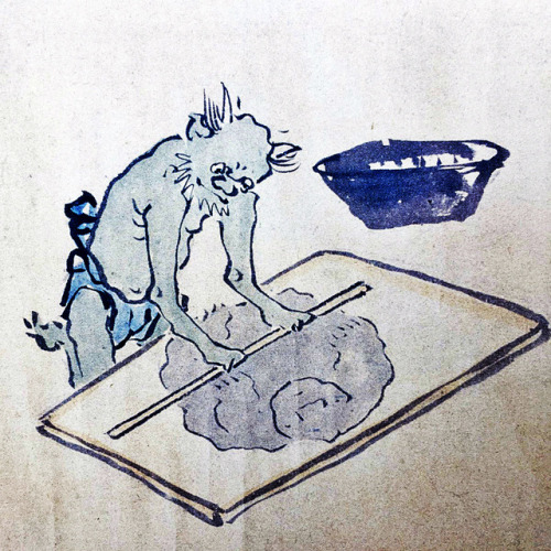 signorformica:A demon flattening someone out and preparing to cut him into soba noodles. Japan.Bibli
