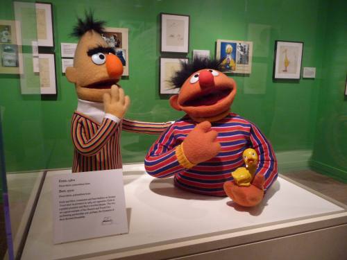 Bert and Ernie puppets from Jim Henson&rsquo;s Fantastic World exhibition. 1970s and 1980s