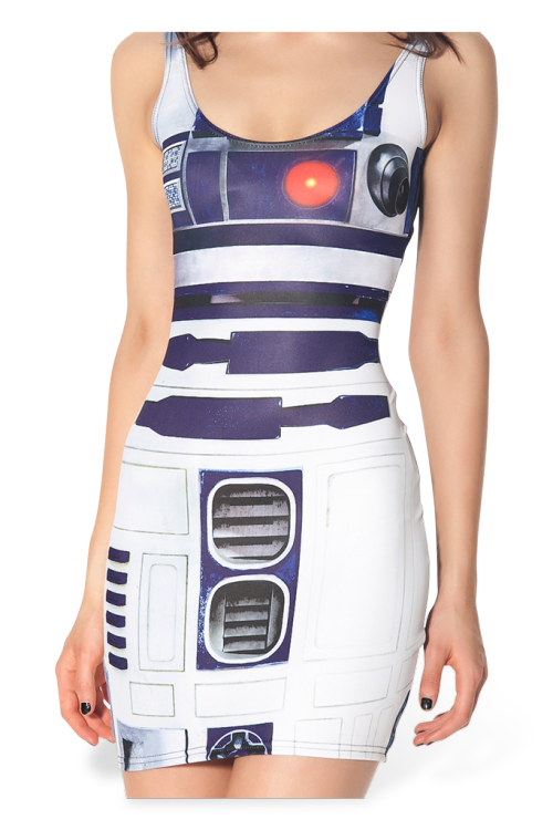 wickedclothes:Star Wars DressThis dress features an all-over print of R2-D2 from Star Wars. Cur