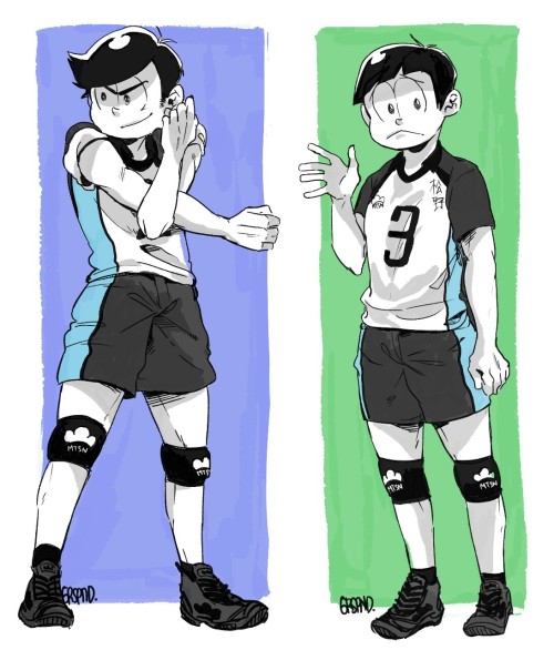 sagasogo:  MATSUNO HAIKYUU!!  I rarely to post fanart Of Osomatsu-san, But I really want to draw this crossover since a long time ago hahah.   Btw Akumatsu and Kamimatsu are on different Team.  Akumatsu probably is the Killer Ace on his team and Kamimatsu