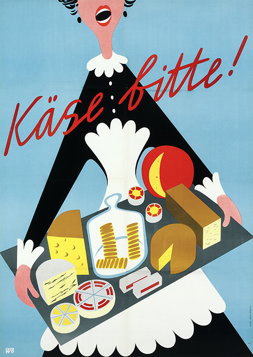 Willi Bahner, illustration for Cheese, please! Käse, bitte, 1954. Austria. Via plakatkontor