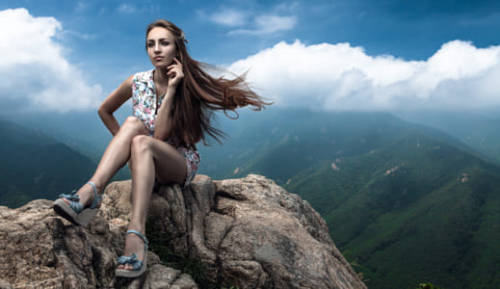 Model on the mountain