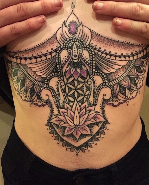 Hamsa hand sternum tattoo submitted... - INKPEDIA