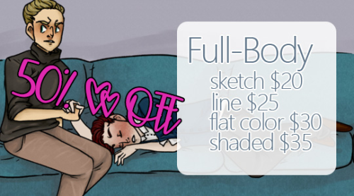 milky-noodles:New Years Flash Sale!!  Any commissions ordered between now and Jan 14th, 2018 will be