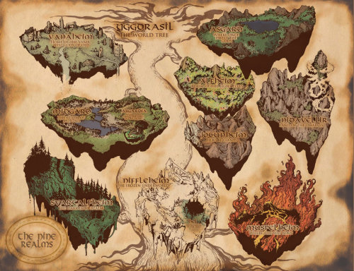 The map of the Nine Realms from the current arc of Thor: God of Thunder. I love Thunder; t