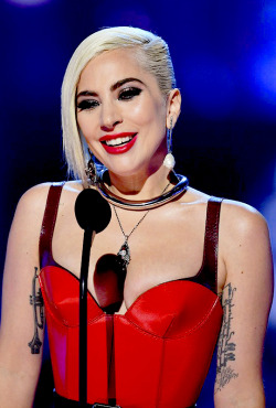 gagasgallery:  Lady Gaga speaks onstage during