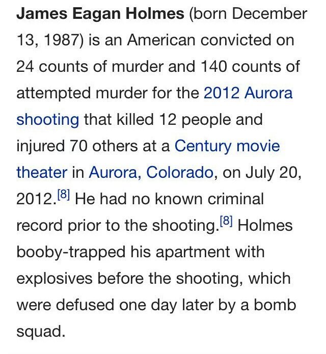 thingstolovefor:  James Eagan Holmes was armed &amp; killed 70 people.     