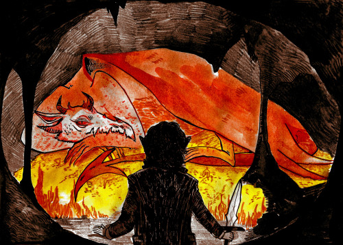 fnippsh:And here is day 8! A favourite scene, Bilbo sneaking into the depths of the Lonely Mountain,