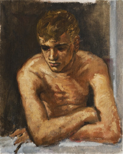grundoonmgnx:   Edward Melcarth (American, 1914 - 1972), Man Leaning On Windowsill, n.d.  Oil on canvas, 20 x 16 in   
