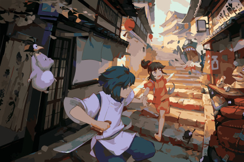 Unusual Fanart Of Chihiro And Haku From "Sen To Chihiro No Kamikakushi".