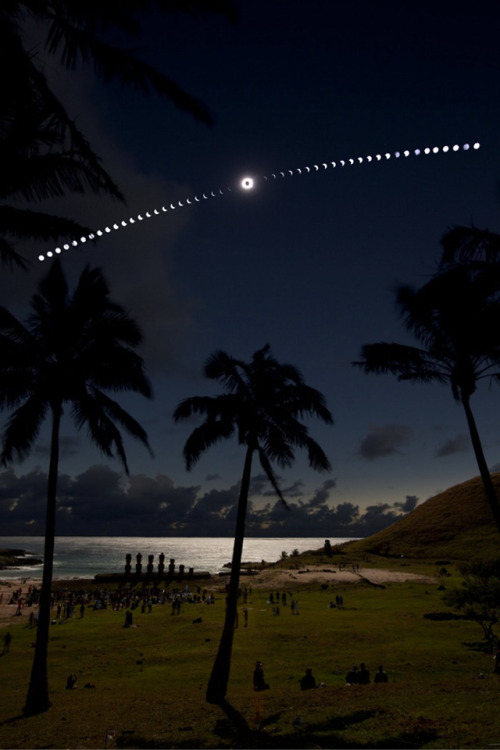 spaceexp: Solar eclipse from a beach on the north side of Easter Island ..this composite image was c