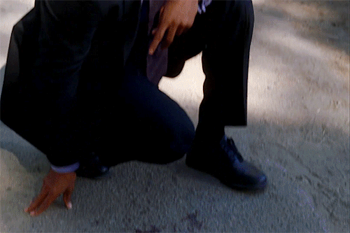 Derek Morgan in a suit (with Spencer and Elle) in s01e05 “Broken Mirror.”