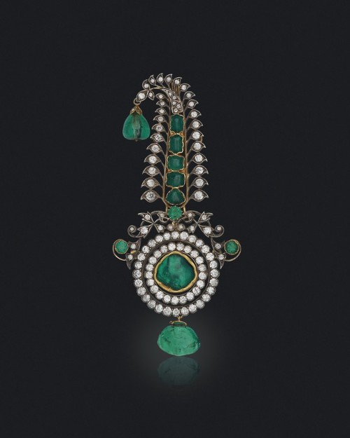 Sarpech, turban ornament, gold, emeralds and diamonds