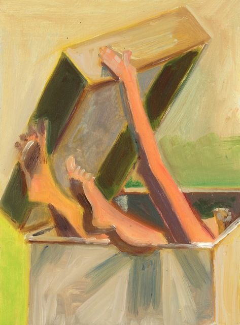 Lois Dodd (American, *1927).  Nude Lifting Lid (2014).