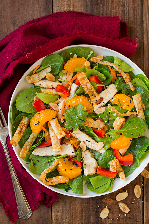 do-not-touch-my-food:Orange Spinach Salad with Chicken and Lemon Honey Ginger Dressing
