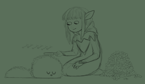 skekfen-the-apothecary:Kira brushing her Fizzgig. This idea came to me while I was brushing my cat.