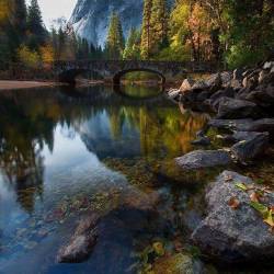 Angel-Kiyoss:  Bridge Across The Merced River River, Yosemite.   Pillaged River Hike