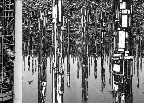 archatlas:  Tsutomu Nihei 弐瓶 勉 Tsutomu Nihei is a Japanese manga artist. His cyberpunk-influenced artwork has gained a strong cult following. At first he studied architecture and later this influence has shown up in his manga works in his depiction