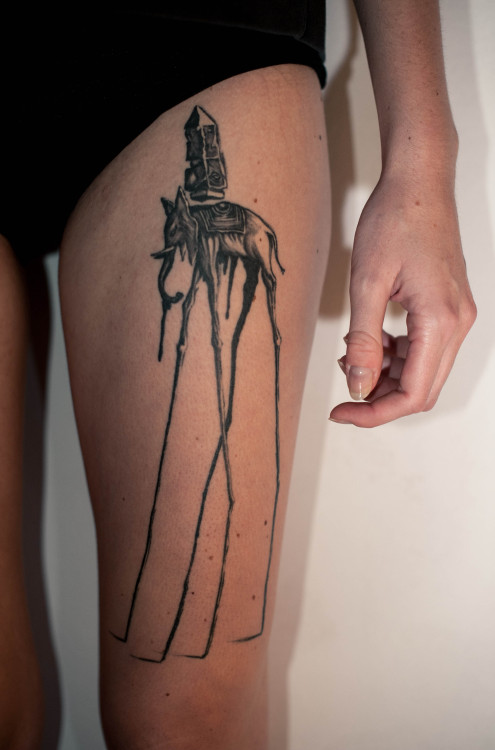 fuckyeahtattoos:  Dali’s elephant done by David from Kamnik, Slovenia  “The Temptation of St Antoine” is a masterful work.  One should be familiar with Dali’s version before viewing the version by Pieter Huys in the Louvre.  The