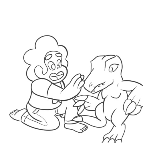 epicoruulterra:  Steven and Agumon.A request from /co/.Come on guys, you don’t have to be from /co/ to make requests. Make some, I’m starving!